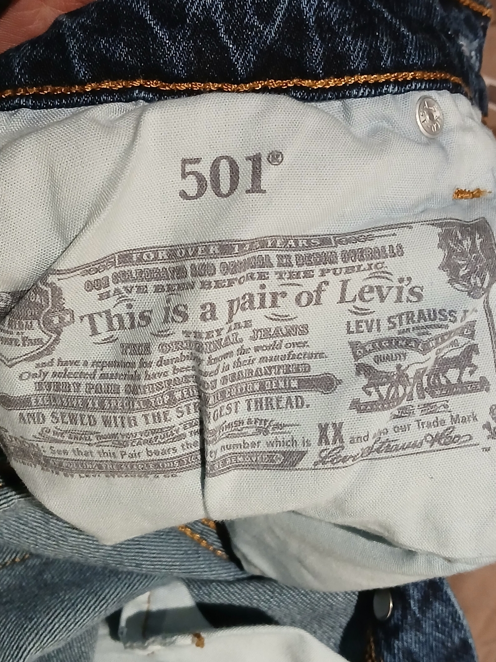 Levi's Men's Straight Jeans in Dark Blue Denim with Gold Stitching